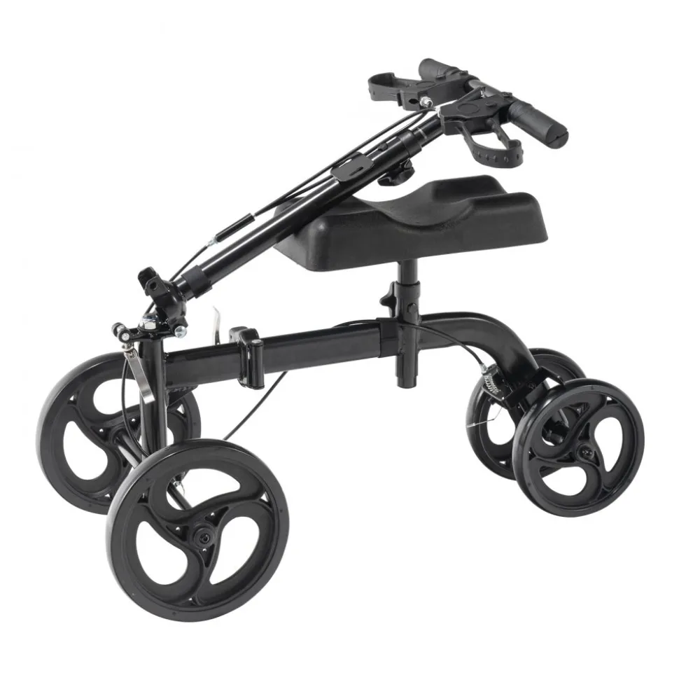 VEVOR Folding Knee Scooter, Carbon Steel Steerable Knee Walker with Height-Adjustable Handlebar & Knee Pad, All-Terrain Solid Wheels, Dual Brakes, Leg Recovery Scooter for Broken Ankle Foot Injuries