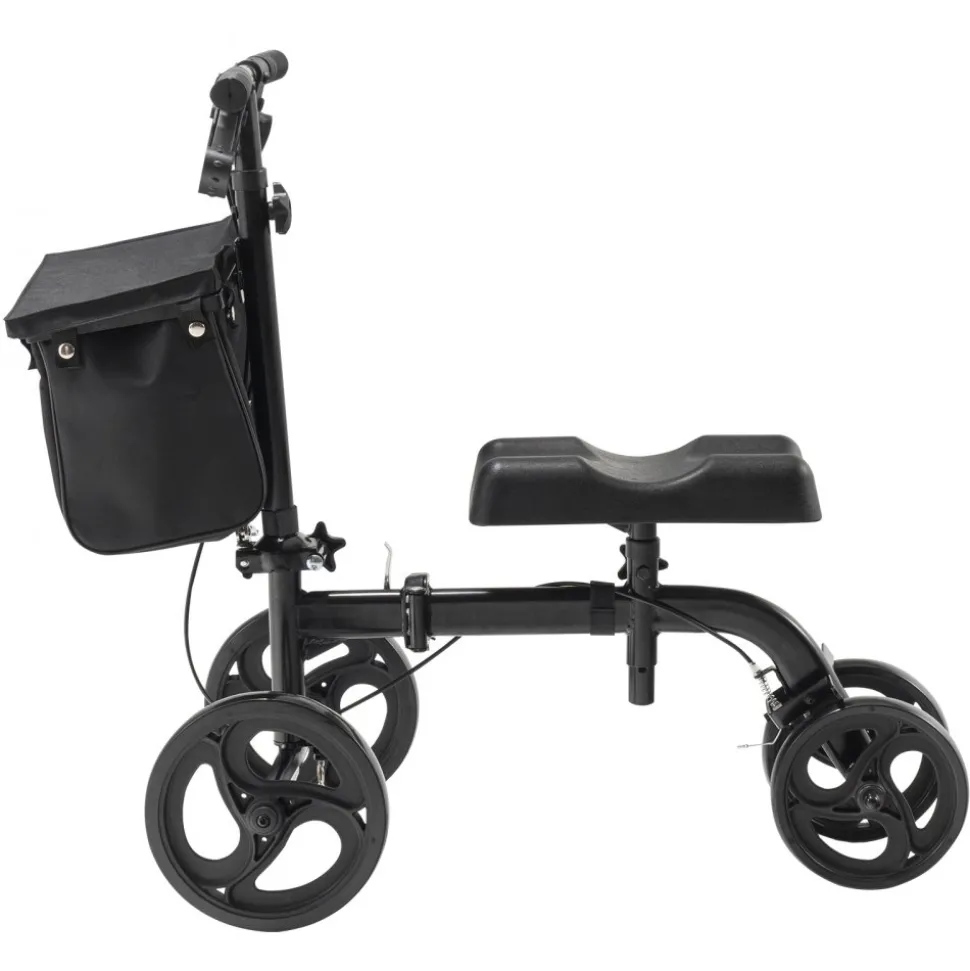 VEVOR Folding Knee Scooter, Carbon Steel Steerable Knee Walker with Height-Adjustable Handlebar & Knee Pad, All-Terrain Solid Wheels, Dual Brakes, Leg Recovery Scooter for Broken Ankle Foot Injuries