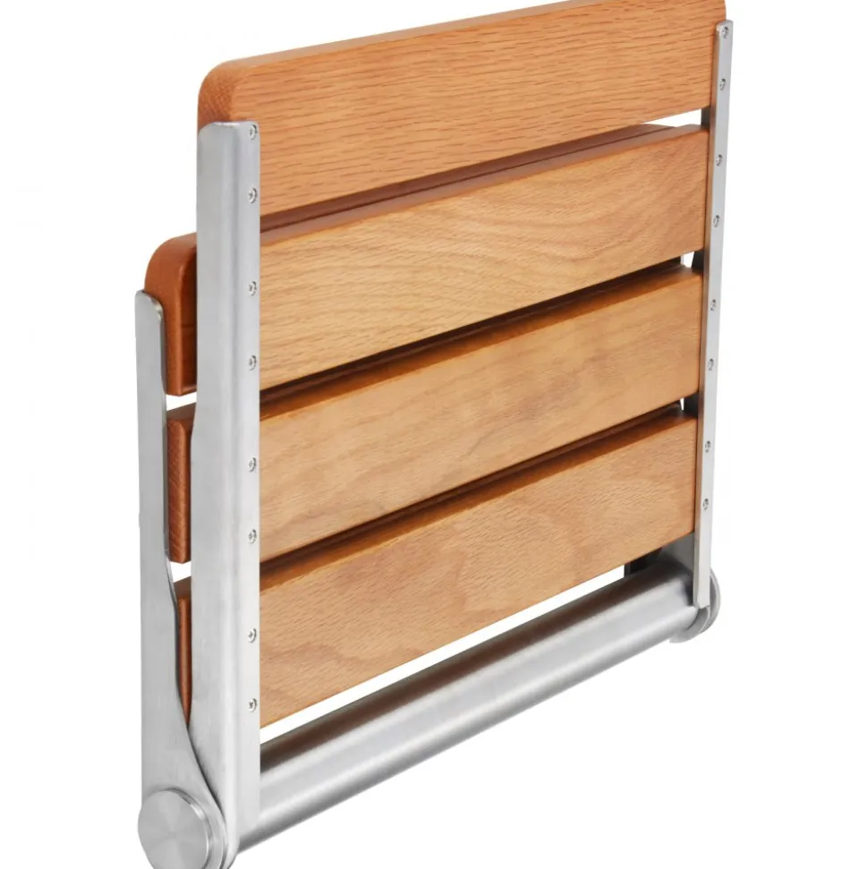 VEVOR Folding Oak Shower Seat, 16.1" x 13.4" Unfolded, Wall Mounted Fold Up Shower Bench with 440 lbs Load Capacity, Space Saving Home Care Fold Down Shower Chair, for Seniors Pregnant Women Children