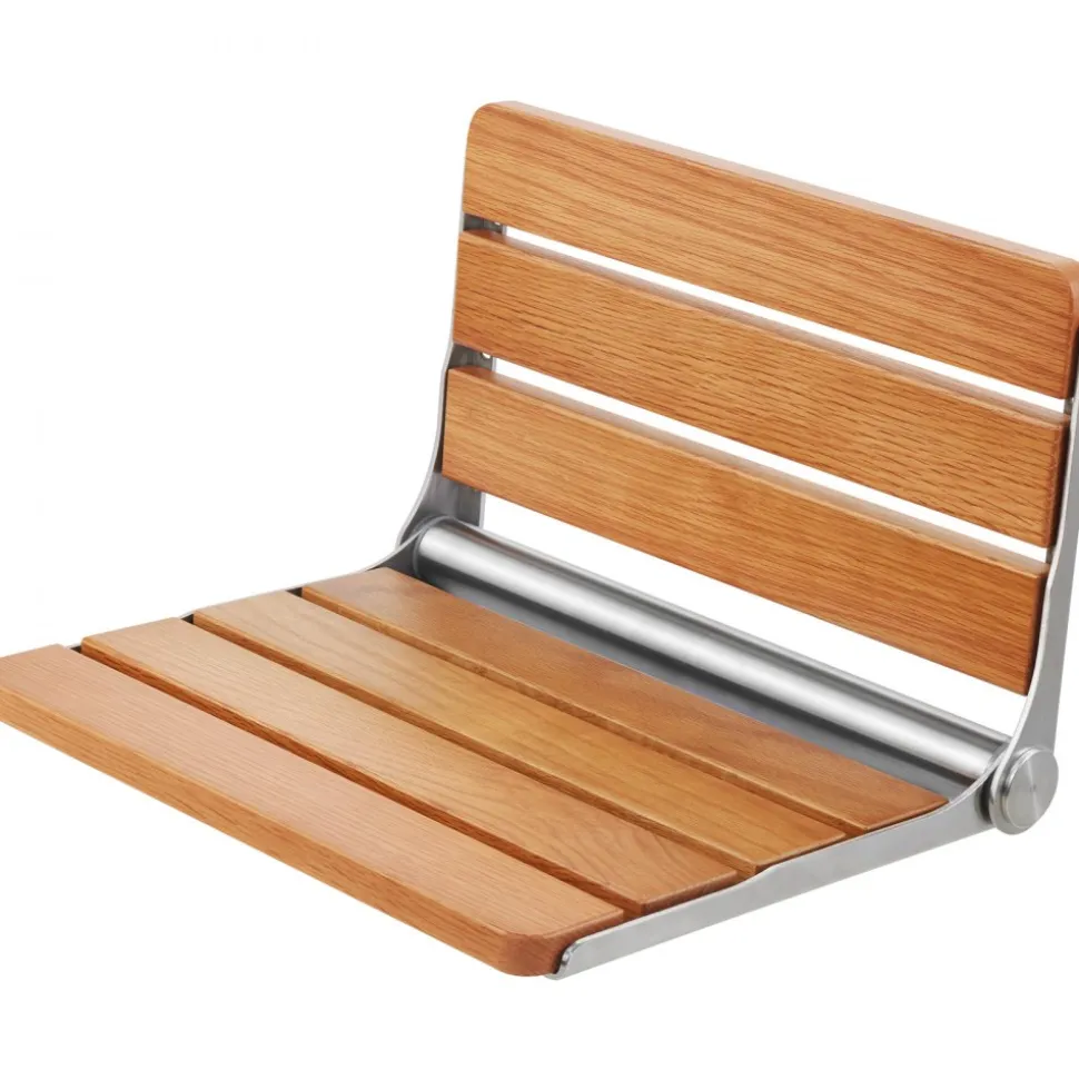 VEVOR Folding Oak Shower Seat, 16.1" x 13.4" Unfolded, Wall Mounted Fold Up Shower Bench with 440 lbs Load Capacity, Space Saving Home Care Fold Down Shower Chair, for Seniors Pregnant Women Children