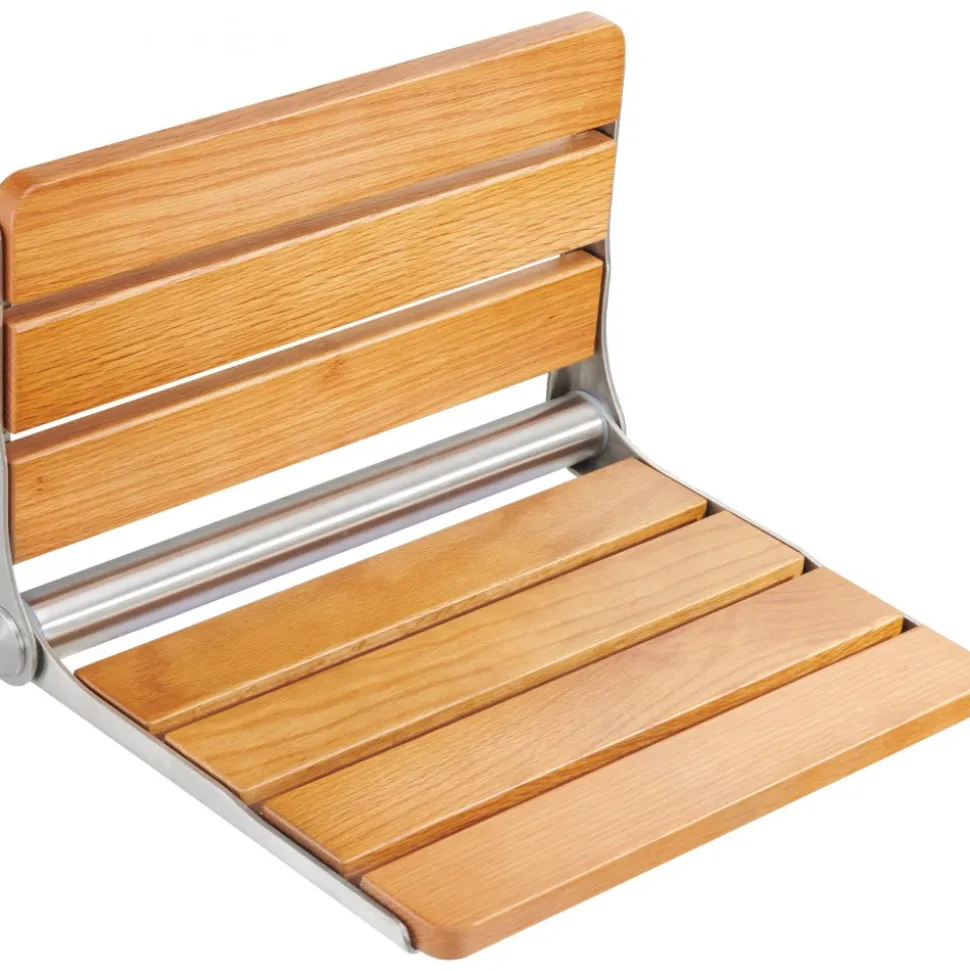 VEVOR Folding Oak Shower Seat, 16.1" x 13.4" Unfolded, Wall Mounted Fold Up Shower Bench with 440 lbs Load Capacity, Space Saving Home Care Fold Down Shower Chair, for Seniors Pregnant Women Children