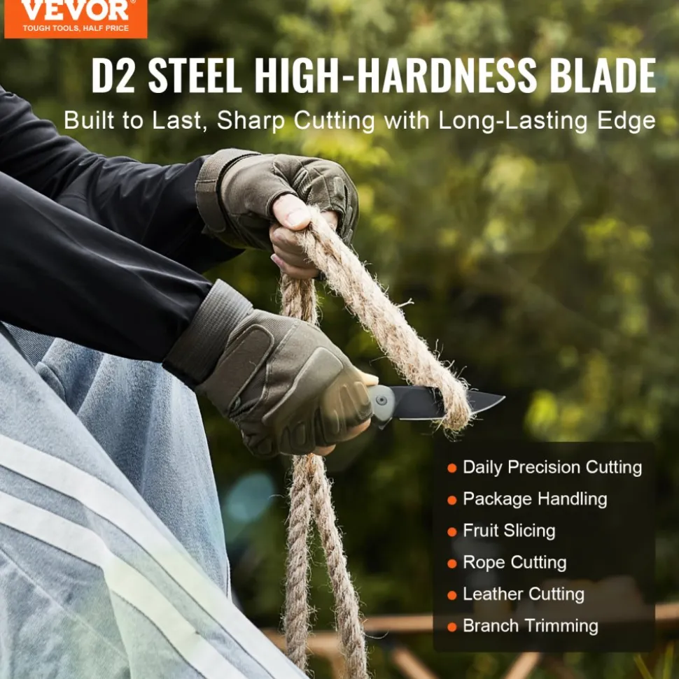 VEVOR Folding Pocket Knife, 3.5 in/8.8 cm D2 Steel Blade, G10 Handle Small EDC Knife with Pocket Clip, Sharp Camping Survival Hiking Knife, 3.84 oz/0.1 kg Easy to Carry for Men Women Self Defense