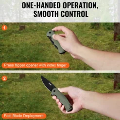 VEVOR Folding Pocket Knife, 3.5 in/8.8 cm D2 Steel Blade, G10 Handle Small EDC Knife with Pocket Clip, Sharp Camping Survival Hiking Knife, 3.84 oz/0.1 kg Easy to Carry for Men Women Self Defense