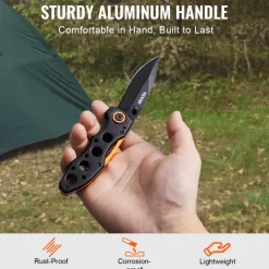 VEVOR Folding Pocket Knife, 3 in/7.6 cm 7Cr17Mov Blade, Aluminum Handle Small EDC Knife with Pocket Clip, Sharp Camping Survival Hiking Knife, 2.8 oz/0.08 kg Easy to Carry for Men Women Self Defense