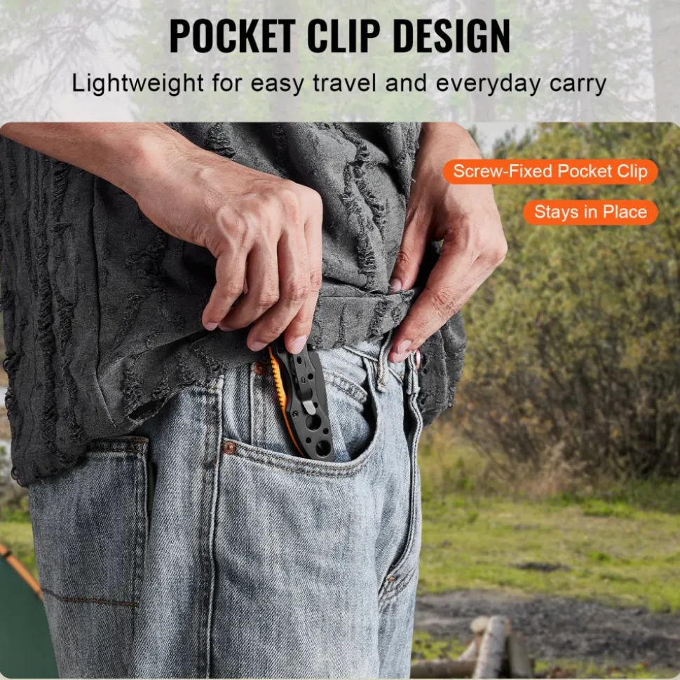 VEVOR Folding Pocket Knife, 3 in/7.6 cm 7Cr17Mov Blade, Aluminum Handle Small EDC Knife with Pocket Clip, Sharp Camping Survival Hiking Knife, 2.8 oz/0.08 kg Easy to Carry for Men Women Self Defense