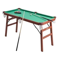 VEVOR Folding Pool Table, 4.5 ft Portable Billiards Tables, Foldable Space-Saving Entertainment Game Set Includes Ball, Cue, Rack, Chalk, Brush, Brown with Bule Cloth, for Family Use, Recreation Room
