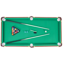 VEVOR Folding Pool Table, 4.5 ft Portable Billiards Tables, Foldable Space-Saving Entertainment Game Set Includes Ball, Cue, Rack, Chalk, Brush, Brown with Bule Cloth, for Family Use, Recreation Room