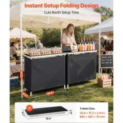 VEVOR Folding Portable Bar Table, 2 pcs, 38.6 x 15.2 x 34.3 in, with Carry Bag, Storage Shelf, Detachable Skirt, Quick and Easy Setup, Foldable Mobile Bartending Station for Events, Party, Tradeshow