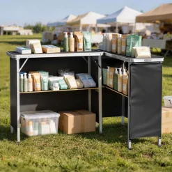 VEVOR Folding Portable Bar Table, 2 pcs, 38.6 x 15.2 x 34.3 in, with Carry Bag, Storage Shelf, Detachable Skirt, Quick and Easy Setup, Foldable Mobile Bartending Station for Events, Party, Tradeshow
