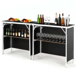 VEVOR Folding Portable Bar Table, 2 pcs, 38.6 x 15.2 x 34.3 in, with Carry Bag, Storage Shelf, Detachable Skirt, Quick and Easy Setup, Foldable Mobile Bartending Station for Events, Party, Tradeshow