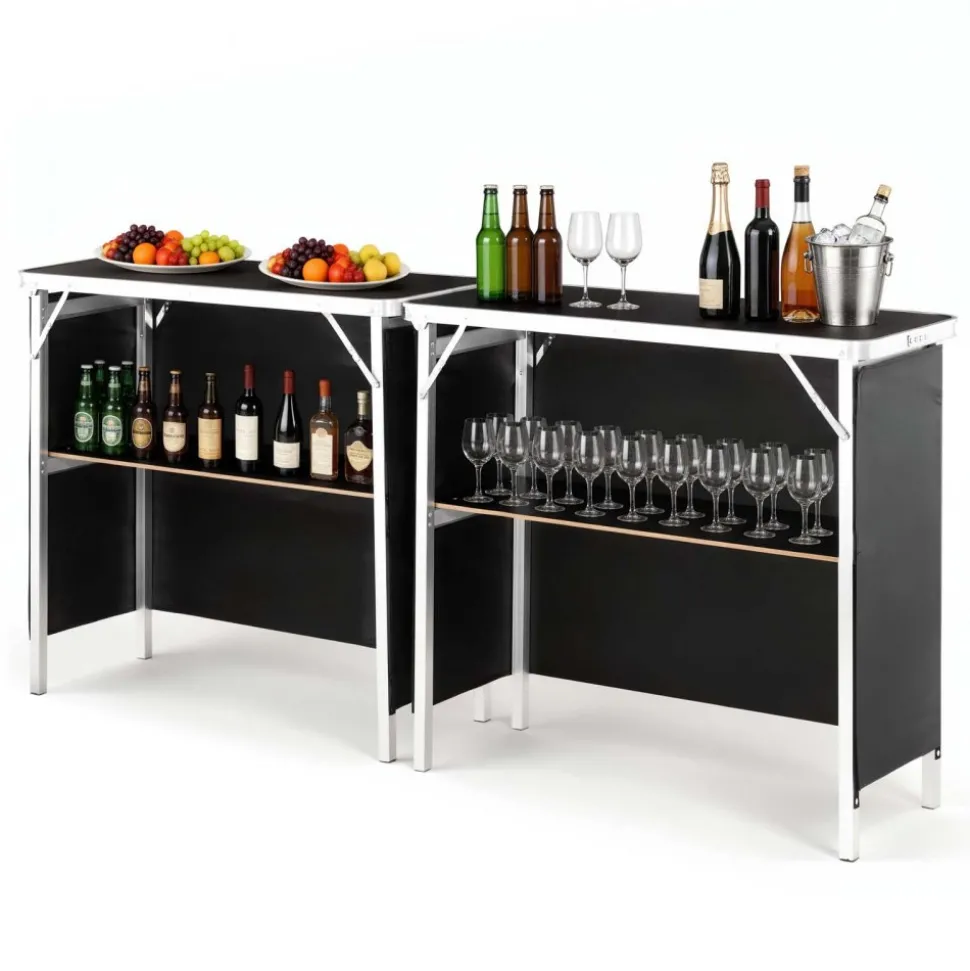 VEVOR Folding Portable Bar Table, 2 pcs, 38.6 x 15.2 x 34.3 in, with Carry Bag, Storage Shelf, Detachable Skirt, Quick and Easy Setup, Foldable Mobile Bartending Station for Events, Party, Tradeshow