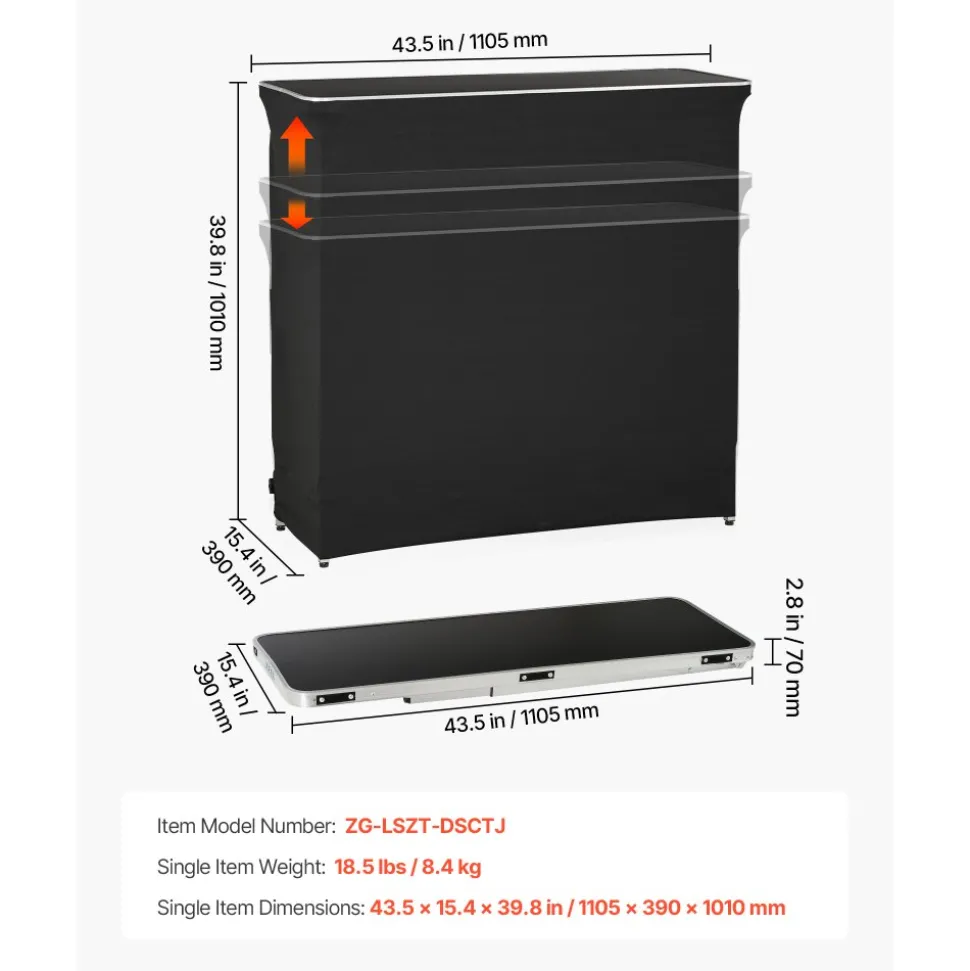 VEVOR Folding Portable Bar Table, 38.6 x 15.2 x 34.3 in, with Carry Bag, Storage Shelf, and Detachable Skirt, Quick and Easy Setup, Foldable Mobile Bartending Station for Events, Party, Tradeshow