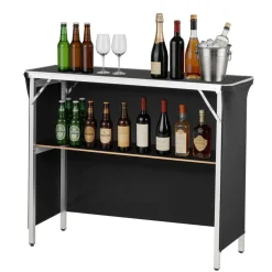 VEVOR Folding Portable Bar Table, 43.3 x 15.2 x 34.8 in, with Carry Bag, Storage Shelf, and Detachable Skirt, Quick and Easy Setup, Foldable Mobile Bartending Station for Events, Party, Tradeshow
