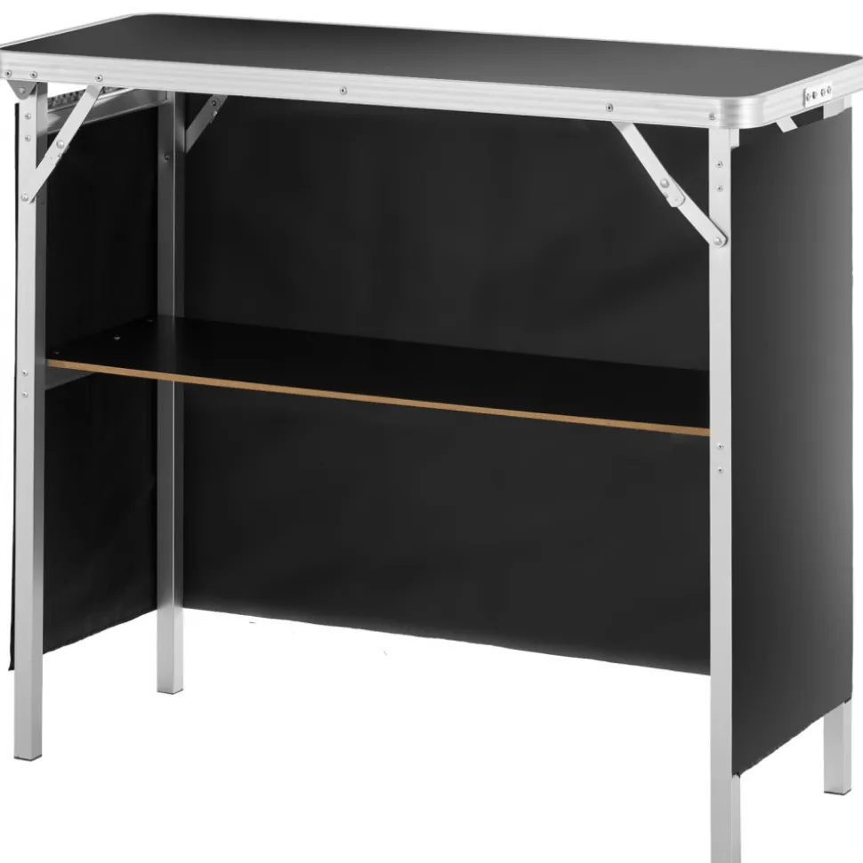 VEVOR Folding Portable Bar Table, Tradeshow Podium Table for Indoor, Outdoor, Party, Picnic, Exhibition, Includes Carrying Case, Storage Shelf and Black Skirt, 38.39" x 15.16" x 34.25"