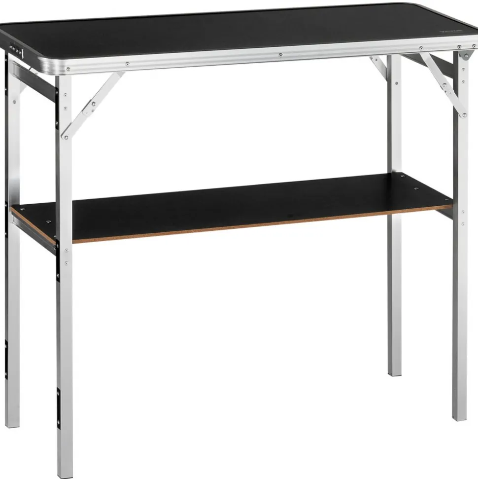 VEVOR Folding Portable Bar Table, Tradeshow Podium Table for Indoor, Outdoor, Party, Picnic, Exhibition, Includes Carrying Case, Storage Shelf and Black Skirt, 38.39" x 15.16" x 34.25"
