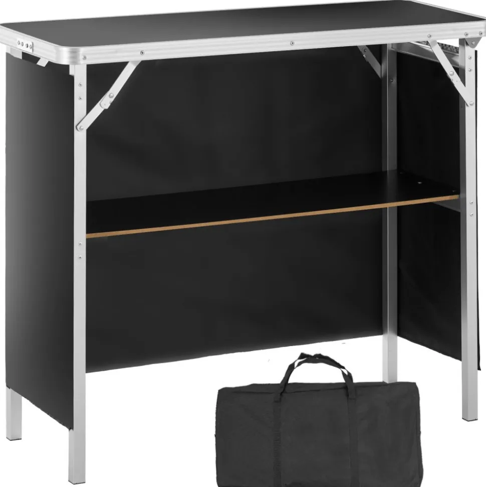 VEVOR Folding Portable Bar Table, Tradeshow Podium Table for Indoor, Outdoor, Party, Picnic, Exhibition, Includes Carrying Case, Storage Shelf and Black Skirt, 38.39" x 15.16" x 34.25"