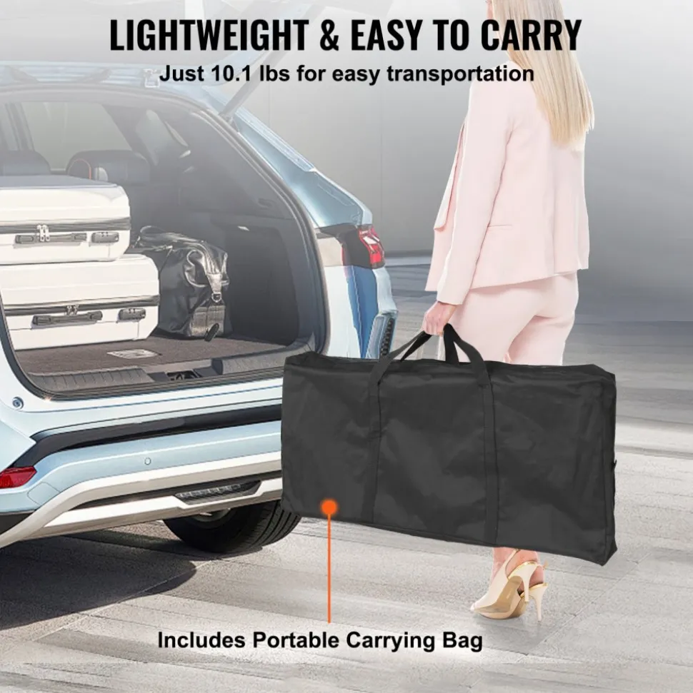 VEVOR Folding Portable Bar Table, Tradeshow Podium Table for Indoor, Outdoor, Party, Picnic, Exhibition, Includes Carrying Case, Storage Shelf and Black Skirt, 38.39" x 15.16" x 34.25"