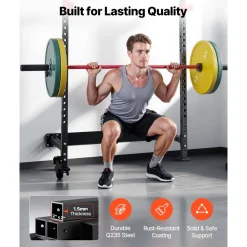 VEVOR Folding Power Cage, Wall-Mounted Power Rack Squat Rack, Multifunctional Strength Training Workout Equipment with Landmine Holder, Adjustable J-Hooks & Pull-Up Bar for Home Gym, 1000LBS Capacity