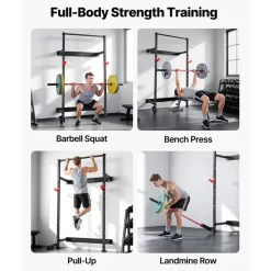 VEVOR Folding Power Cage, Wall-Mounted Power Rack Squat Rack, Multifunctional Strength Training Workout Equipment with Landmine Holder, Adjustable J-Hooks & Pull-Up Bar for Home Gym, 1000LBS Capacity