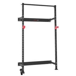 VEVOR Folding Power Cage, Wall-Mounted Power Rack Squat Rack, Multifunctional Strength Training Workout Equipment with Landmine Holder, Adjustable J-Hooks & Pull-Up Bar for Home Gym, 1000LBS Capacity
