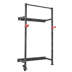 VEVOR Folding Power Cage, Wall-Mounted Power Rack Squat Rack, Multifunctional Strength Training Workout Equipment with Landmine Holder, Adjustable J-Hooks & Pull-Up Bar for Home Gym, 1000LBS Capacity