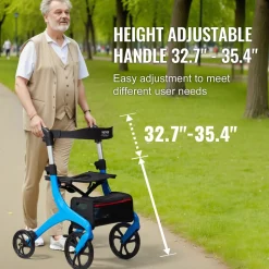 VEVOR Folding Rollator Walker for Seniors and Adults, Lightweight Aluminum Rolling Walker with Seat and Adjustable Handle, 4-Wheel Outdoor Mobility Walker with Spacious Storage Bag, 300LBS Capacity