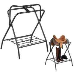 VEVOR Folding Saddle Rack, 28 x 19 x 37.5 in, 2 Packs Freestanding Horse Saddle Stand, Portable Horse Blanket Holder, Heavy Duty Steel Saddle Rack for English & Western Saddles, Tack Storage, Black
