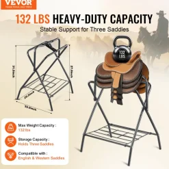 VEVOR Folding Saddle Rack, 28 x 19 x 37.5 in, 2 Packs Freestanding Horse Saddle Stand, Portable Horse Blanket Holder, Heavy Duty Steel Saddle Rack for English & Western Saddles, Tack Storage, Black