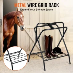 VEVOR Folding Saddle Rack, 28 x 19 x 37.5 in, Freestanding Horse Saddle Stand, Portable Horse Blanket Holder, Heavy Duty Steel Saddle Rack for English & Western Saddles, Tack Storage, Black