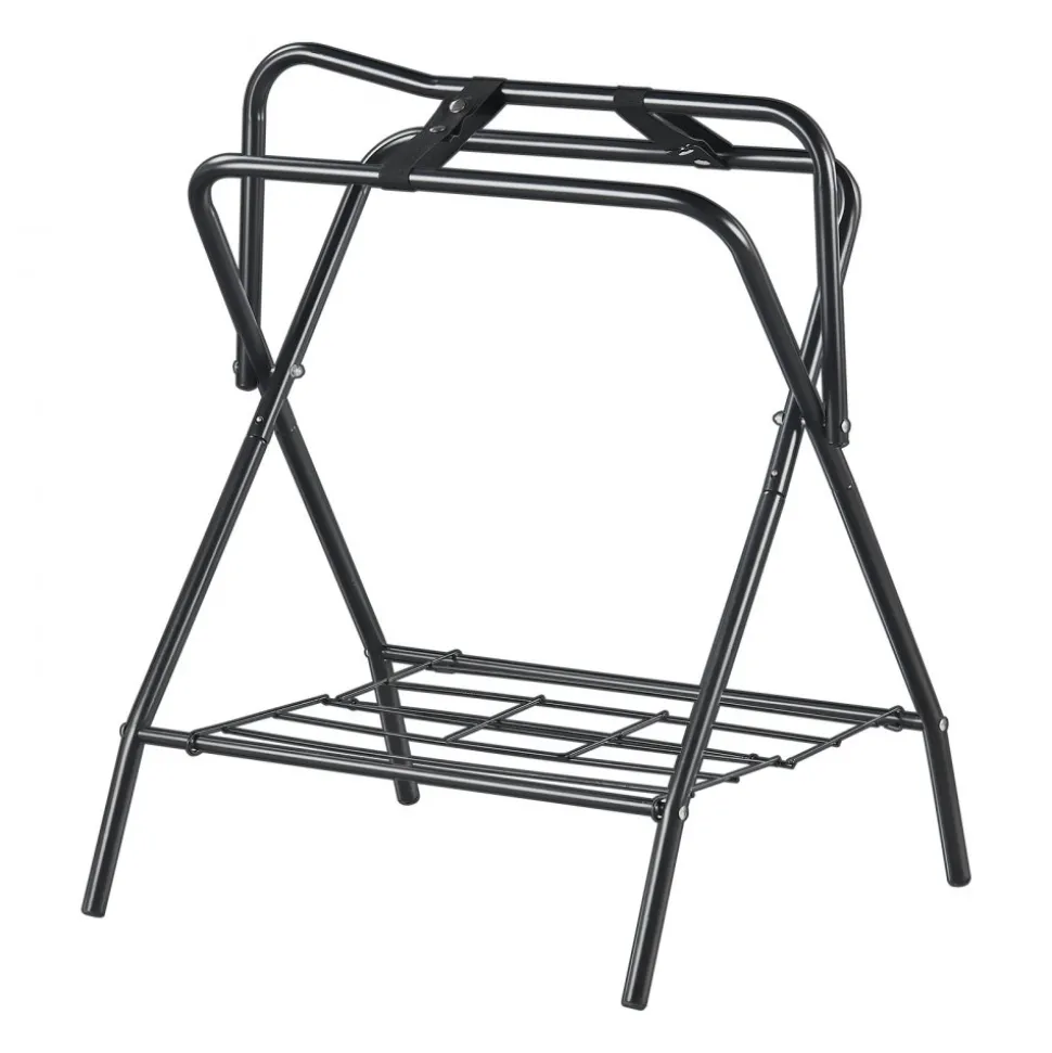 VEVOR Folding Saddle Rack, 28 x 19 x 37.5 in, Freestanding Horse Saddle Stand, Portable Horse Blanket Holder, Heavy Duty Steel Saddle Rack for English & Western Saddles, Tack Storage, Black
