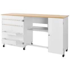 VEVOR Folding Sewing Table, Multipurpose Sewing Machine Table with Cabinet, Charging Station, Compact Design, Wheels, Wooden Pegs, Storage Trays and Shelf, Craft Station and Side Desk for Home