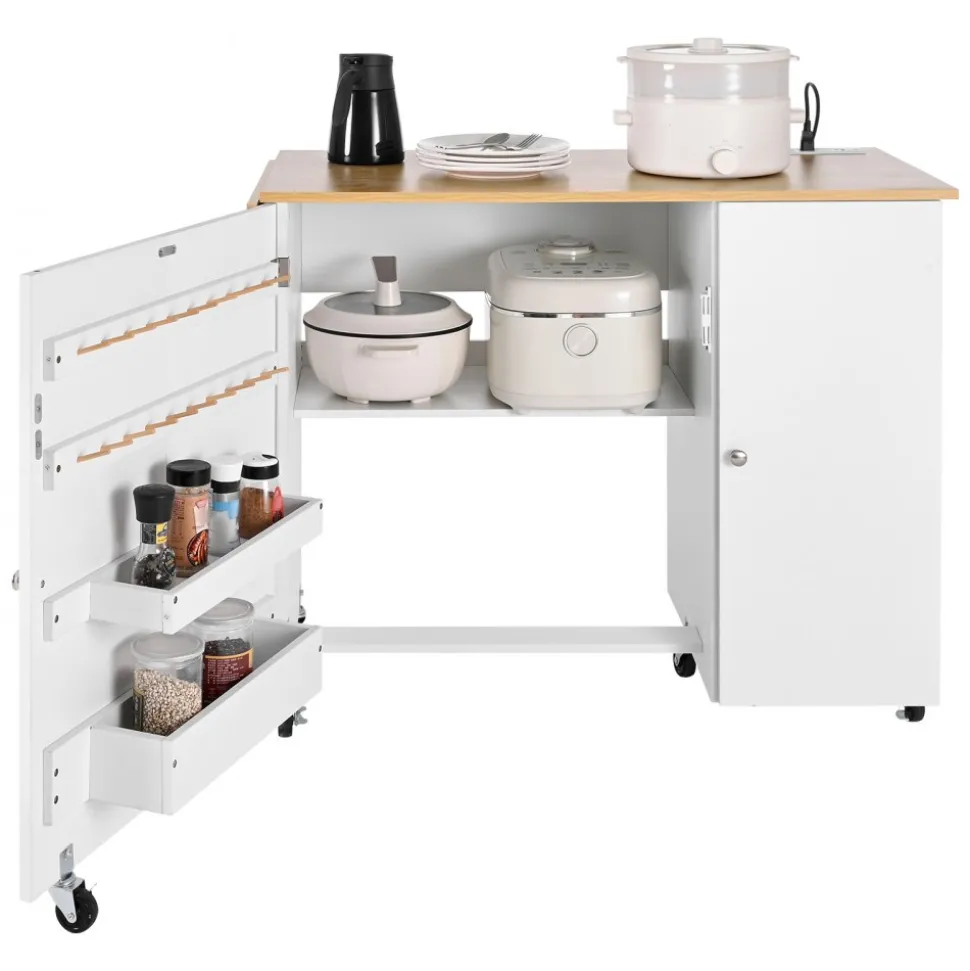 VEVOR Folding Sewing Table, Multipurpose Sewing Machine Table with Cabinet, Charging Station, Compact Design, Wheels, Wooden Pegs, Storage Trays and Shelf, Craft Station and Side Desk for Home
