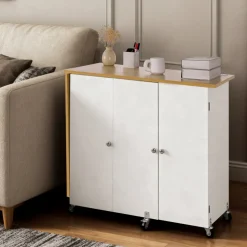 VEVOR Folding Sewing Table, Multipurpose Sewing Machine Table with Cabinet, Charging Station, Compact Design, Wheels, Wooden Pegs, Storage Trays and Shelf, Craft Station and Side Desk for Home