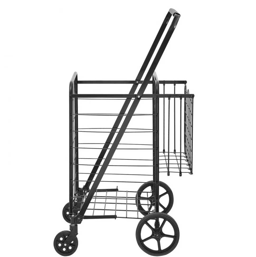 VEVOR Folding Shopping Cart, Jumbo Grocery Cart with Double Baskets, 360° Swivel Wheels, Heavy Duty Utility Cart, 110 LBS Large Capacity Utility Cart for Laundry, Shopping, Grocery, Luggage