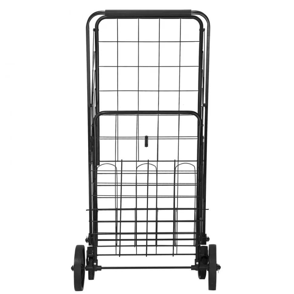 VEVOR Folding Shopping Cart, Jumbo Grocery Cart with Double Baskets, 360° Swivel Wheels, Heavy Duty Utility Cart, 110 LBS Large Capacity Utility Cart for Laundry, Shopping, Grocery, Luggage
