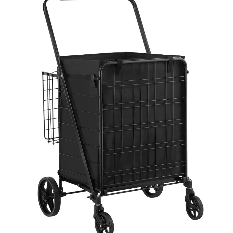 VEVOR Folding Shopping Cart with Removable Waterproof Liner, 210LBS Large Capacity Jumbo Grocery Cart with Dual Basket, 360° Swivel Wheels, Dense Metal Mesh Base, Heavy Duty Utility Cart for Shopping