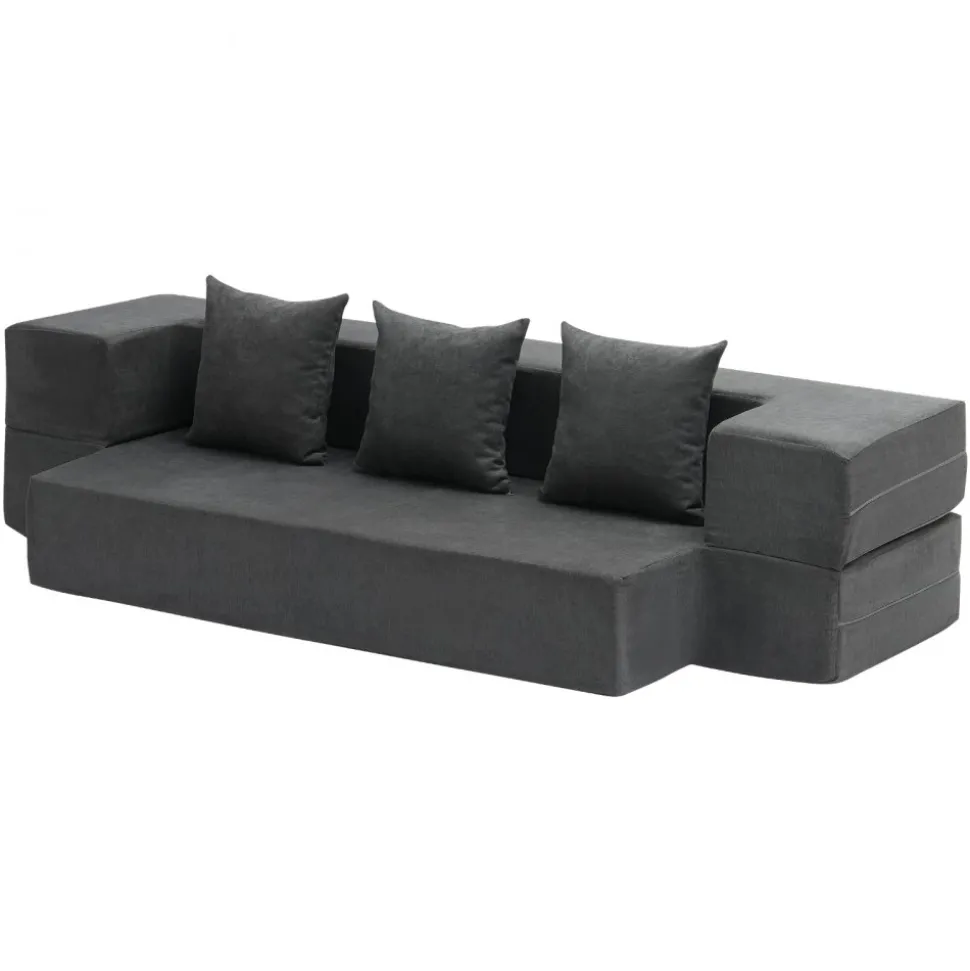 VEVOR Folding Sofa Bed, 3-in-1 Foldable Couch Bed with 3 Pillows and Washable Cover, 25D High Density Memory Foam Convertible Sleeper Chair Bed, Futon Couch for Living Room, Bedroom, Dark Grey(Twin)