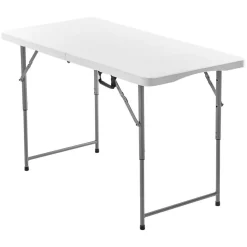 VEVOR Folding Table, 4 Ft Heavy Duty Portable Fold-in-Half Utility Table, Indoor Outdoor Plastic Rectangle Table with Adjustable Height and Built in Handle, for Party, Dining, Picnic, Camping, White