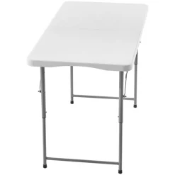 VEVOR Folding Table, 4 Ft Heavy Duty Portable Fold-in-Half Utility Table, Indoor Outdoor Plastic Rectangle Table with Adjustable Height and Built in Handle, for Party, Dining, Picnic, Camping, White