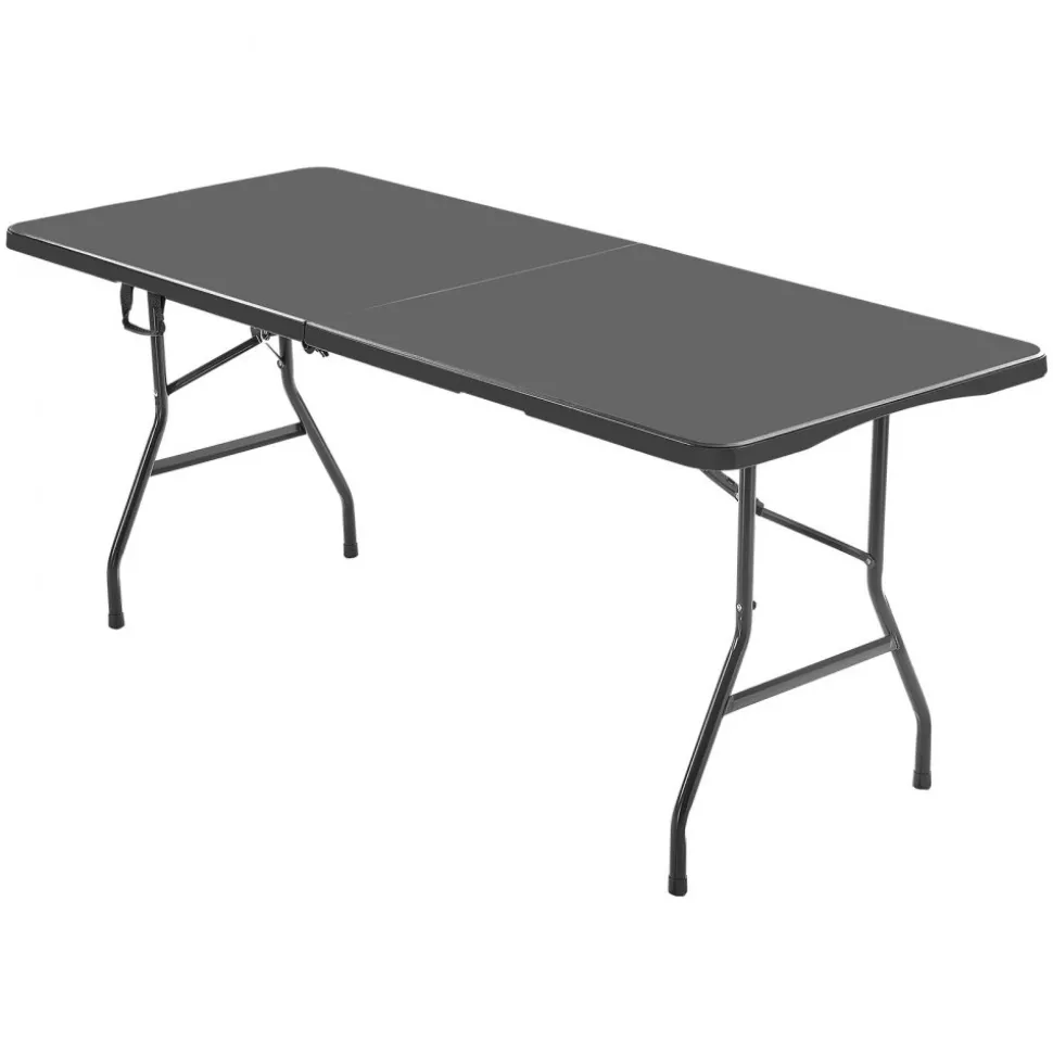 VEVOR Folding Table, 6 Ft Heavy Duty Portable Fold-in-Half Utility Table, Indoor Outdoor Plastic Rectangle Table with Built in Handle, for Party, Dining, Wedding, Events, Picnic, Camping, Black