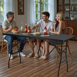 VEVOR Folding Table, 6 Ft Heavy Duty Portable Fold-in-Half Utility Table, Indoor Outdoor Plastic Rectangle Table with Built in Handle, for Party, Dining, Wedding, Events, Picnic, Camping, Black