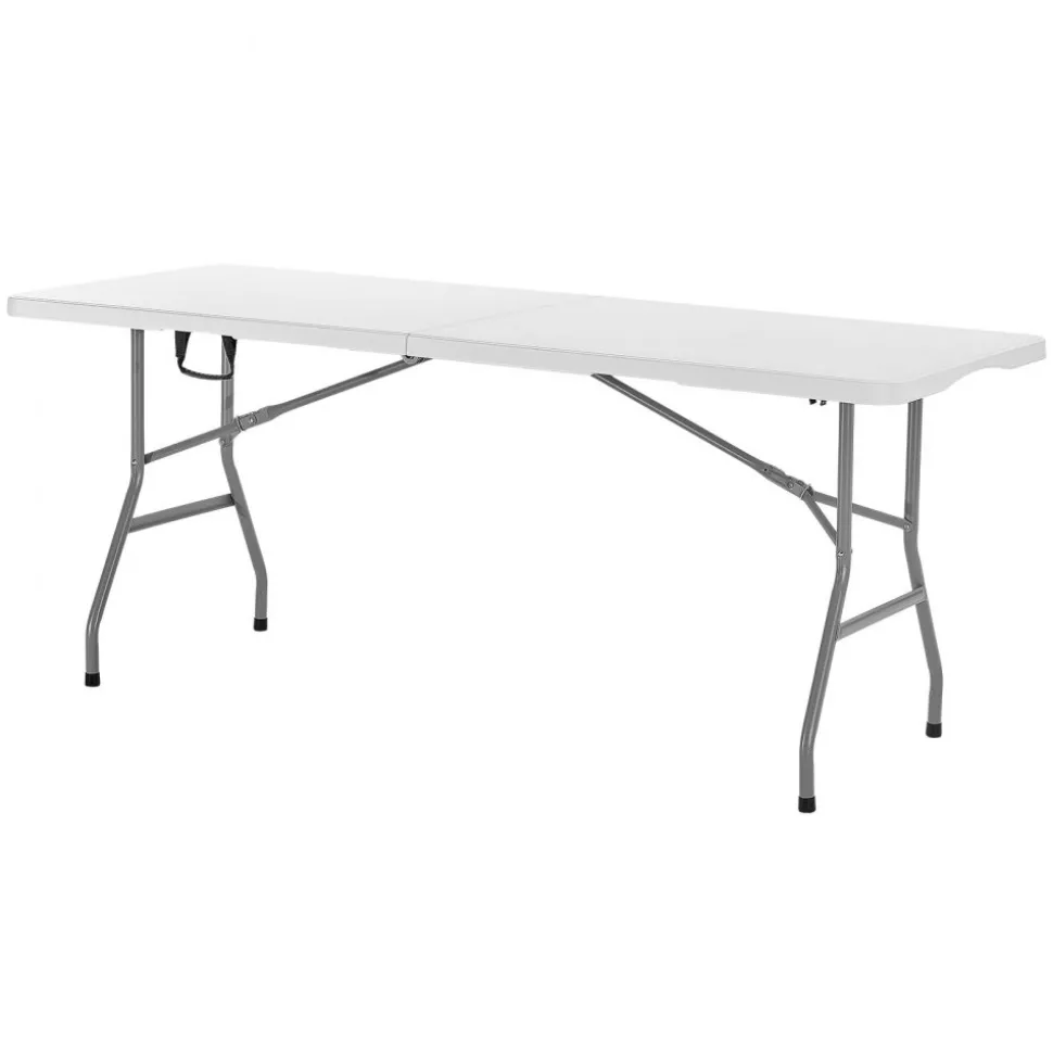 VEVOR Folding Table, 6 Ft Heavy Duty Portable Fold-in-Half Utility Table, Indoor Outdoor Plastic Rectangle Table with Built in Handle, for Party, Dining, Wedding, Events, Picnic, Camping, White