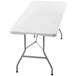 VEVOR Folding Table, 6 Ft Heavy Duty Portable Fold-in-Half Utility Table, Indoor Outdoor Plastic Rectangle Table with Built in Handle, for Party, Dining, Wedding, Events, Picnic, Camping, White