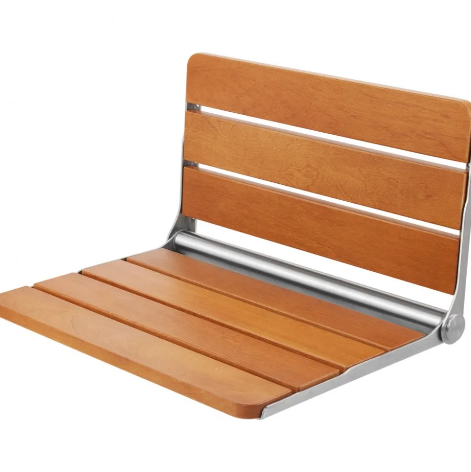 VEVOR Folding Teak Shower Seat, 20.9 x 16'' Unfolded, Wall Mounted Fold Up Shower Bench with 500 lbs Load Capacity, Space Saving Home Care Fold Down Shower Chair, for Seniors Pregnant Women Children