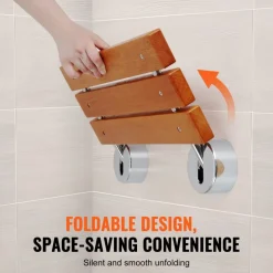 VEVOR Folding Teak Shower Seat, 20.1