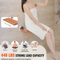 VEVOR Folding Teak Shower Seat, 20.1