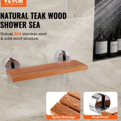 VEVOR Folding Teak Shower Seat, 20.1