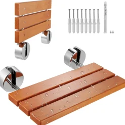 VEVOR Folding Teak Shower Seat, 20.1