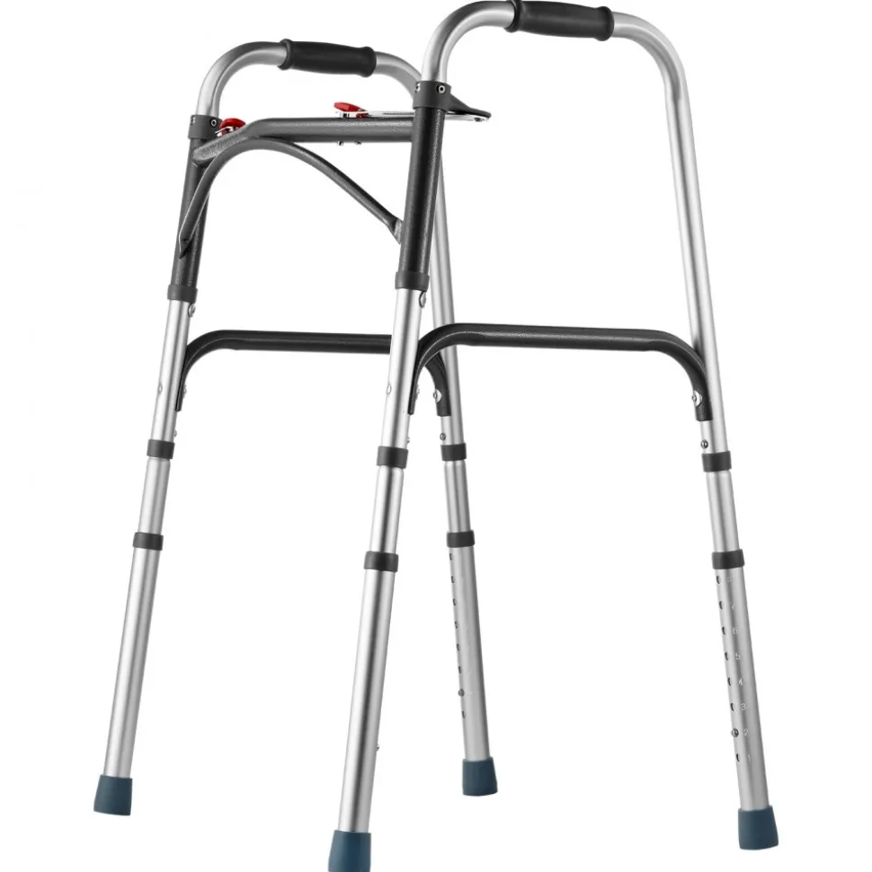 VEVOR Folding Walker, 2-Button Folding Walkers with 8-Level Adjustable Height and Durable Handles, Lightweight Aluminum Mobility Walker Aid for Elderly Handicapped Disabled, Up to 350 Pounds