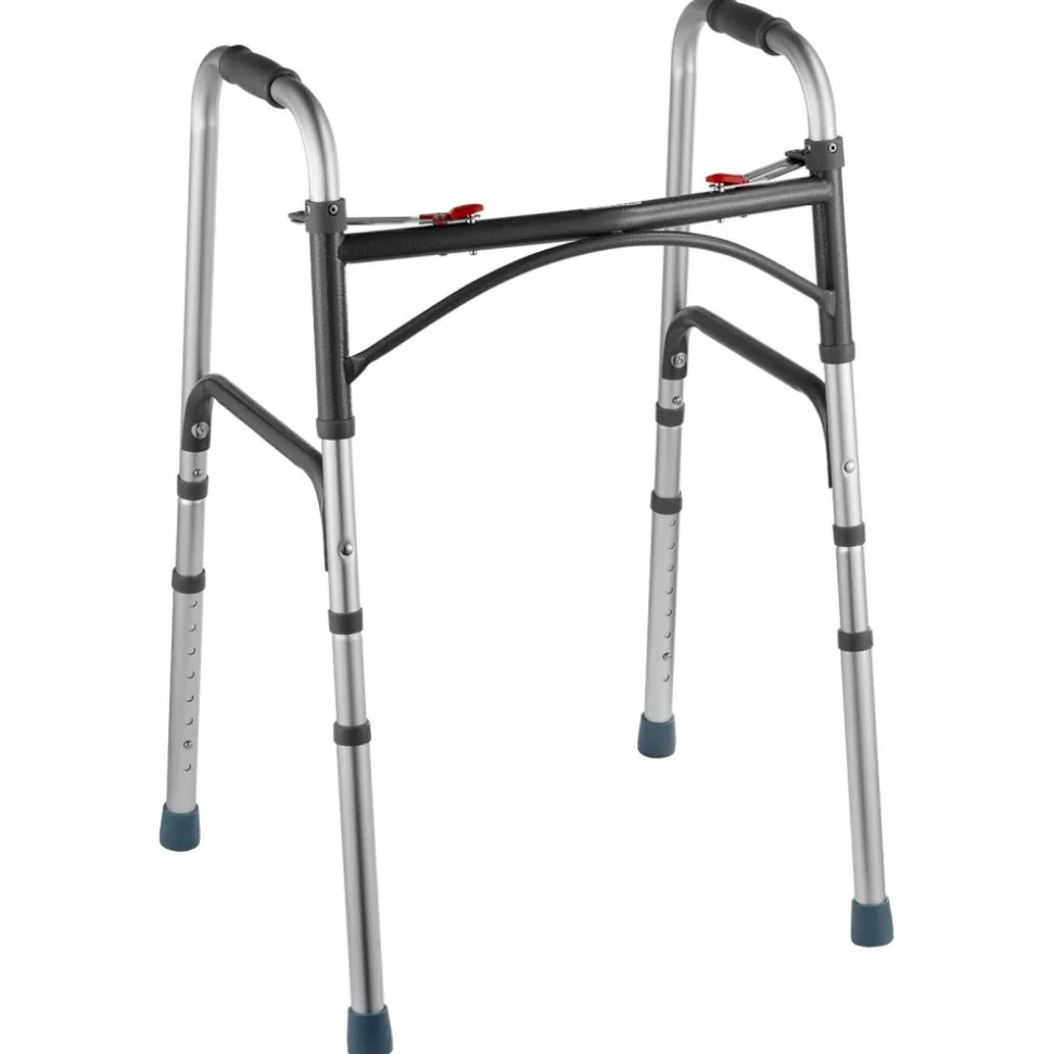 VEVOR Folding Walker, 2-Button Folding Walkers with 8-Level Adjustable Height and Durable Handles, Lightweight Aluminum Mobility Walker Aid for Elderly Handicapped Disabled, Up to 350 Pounds